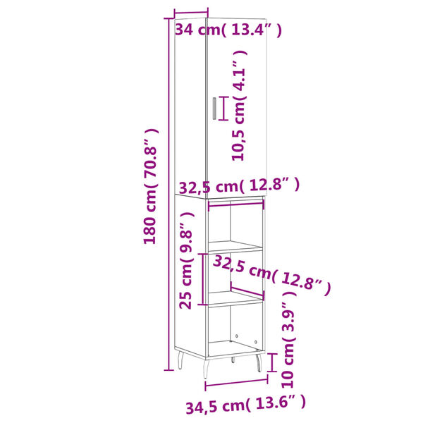 vidaXL Ντουλάπι Γκρι Σκυροδέματος 34,5x34x180 εκ. Επεξεργασμένο Ξύλο