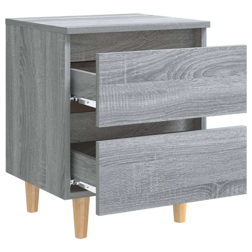 vidaXL Κομοδίνα 2 τεμ. Γκρι Sonoma 40x35x50 εκ. με Μασίφ Ξύλινα Πόδια
