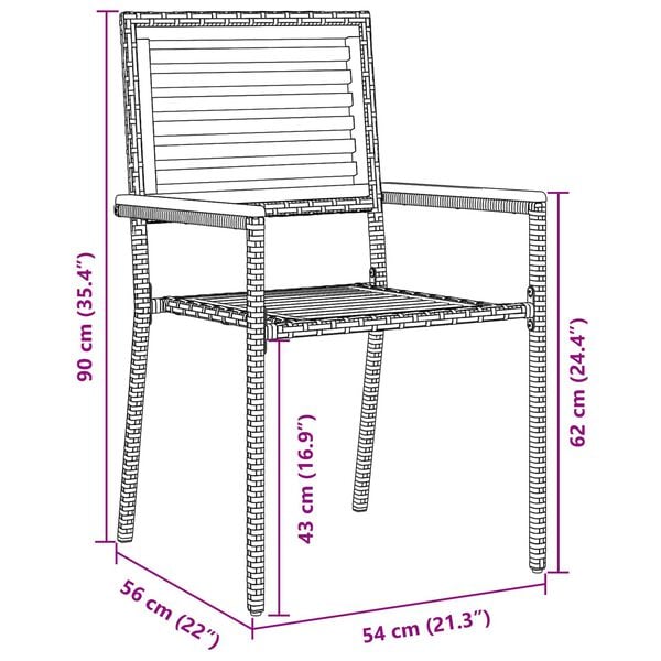 vidaXL Σέτ φαγητού για κήπο 7 pcs Μαύρο και Ξύλο 180 x 90 x 75 cm