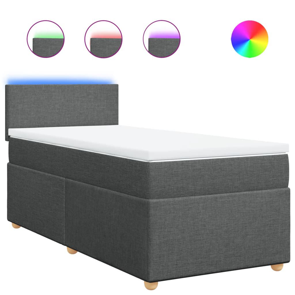 vidaXL Κρεβάτι Boxspring με Στρώμα Σκούρο Γκρι 100x200 εκ. Υφασμάτινο