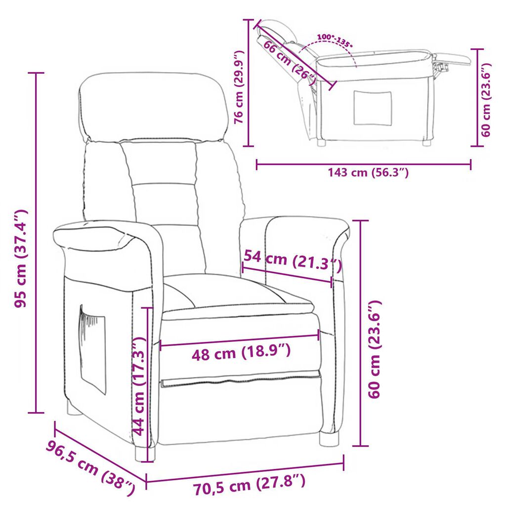 vidaXL Ανακλινόμενη Καρέκλα Ταμπά Taupe 70.5 x 96.5 x 95 cm