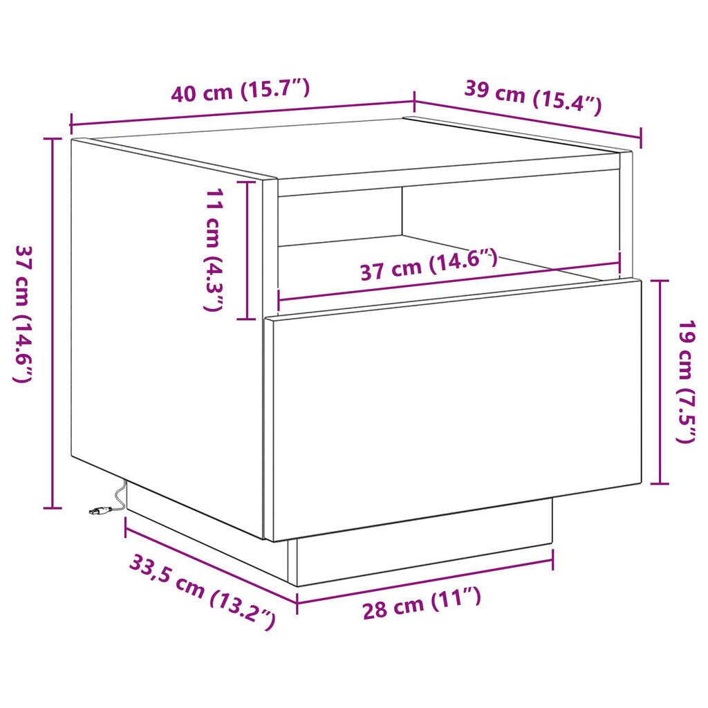 Κομοδίνο vidaXL με LED Φώτα Καρυδί 40x39x37 εκ.