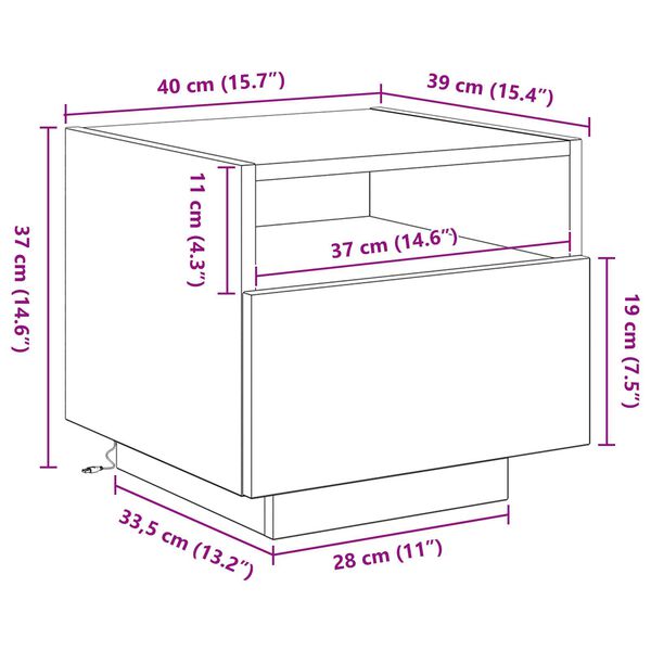 Κομοδίνο vidaXL με LED Φώτα Καρυδί 40x39x37 εκ.