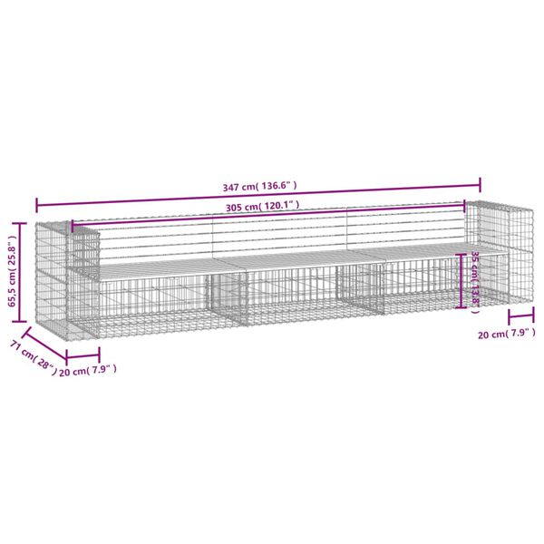 vidaXL Παγκάκι Κήπου Συρματοκιβώτιο 347x71x65,5 εκ. Μασίφ Ξύλο Πεύκου