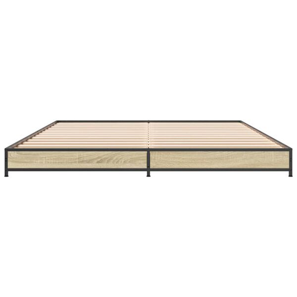vidaXL Πλαίσιο Κρεβατιού Sonoma Δρυς 135x190 εκ. Επεξ. Ξύλο & Μέταλλο