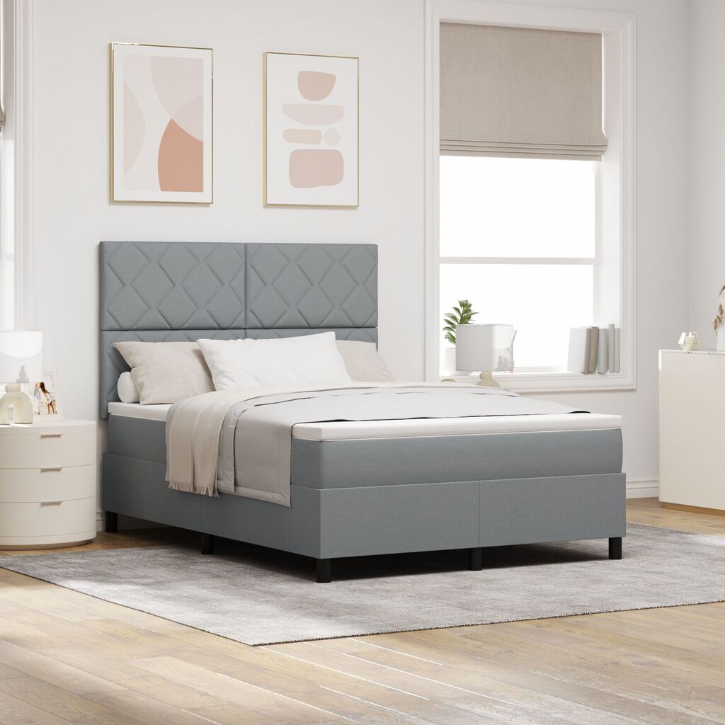 vidaXL Κρεβάτι Box Spring με Στρώμα Φως Γκρι 160x200 εκ. Ύφασμα