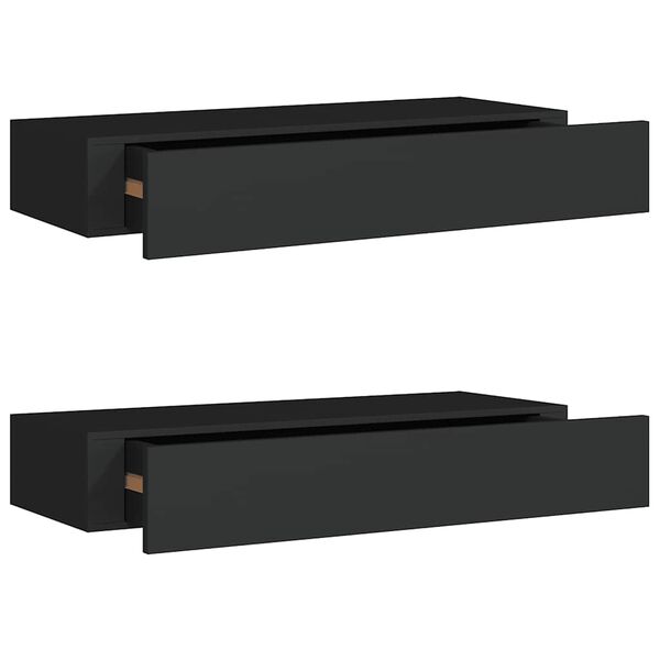 vidaXL Ράφια Τοίχου με Συρτάρια 2 Τεμ. Μαύρα 60 x 23,5 x 10εκ. από MDF