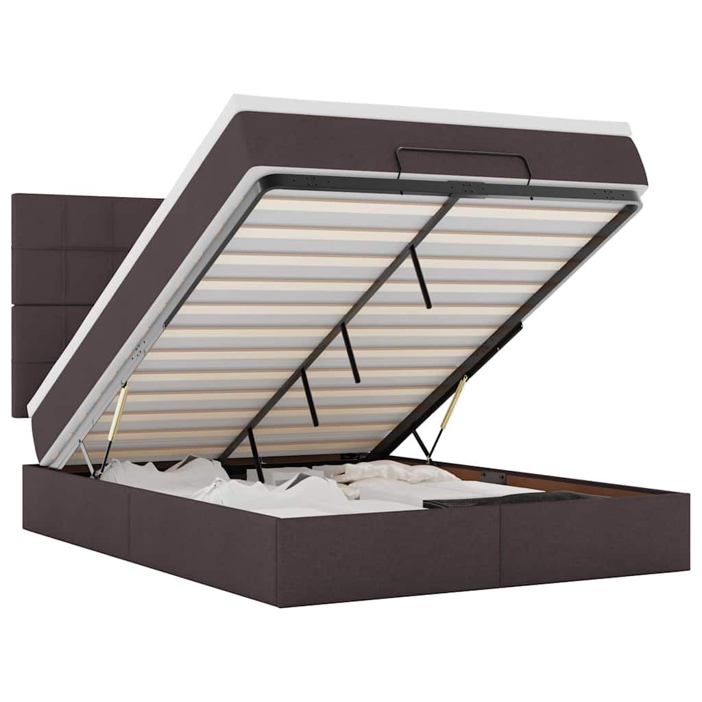 vidaXL Οθωμανικό κρεβάτι με στρώμα & LEDs Σκούρο καφέ 140x190cm Ύφασμα