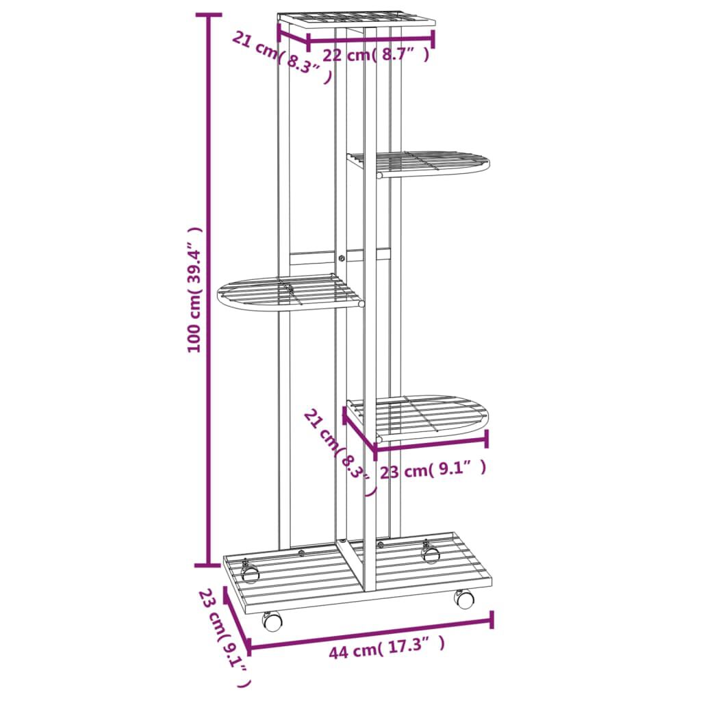 vidaXL Βάση Λουλουδιών 5 Επιπέδων με Ρόδες 83x25x103,5 εκ Μαύρη Σίδερο