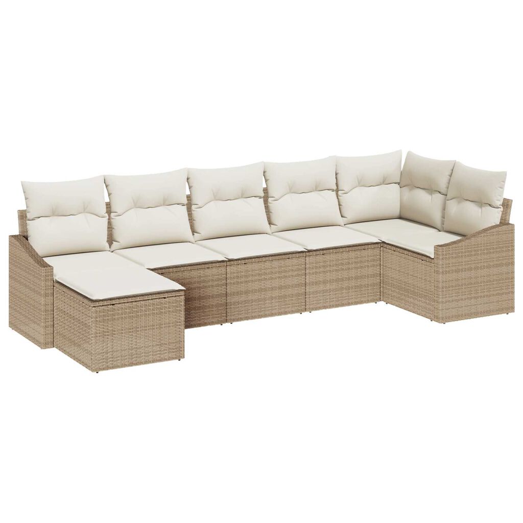 vidaXL Σέτ φαγητού για κήπο με μαξιλάρι 7 pcs Μπεζ και Κρέμα