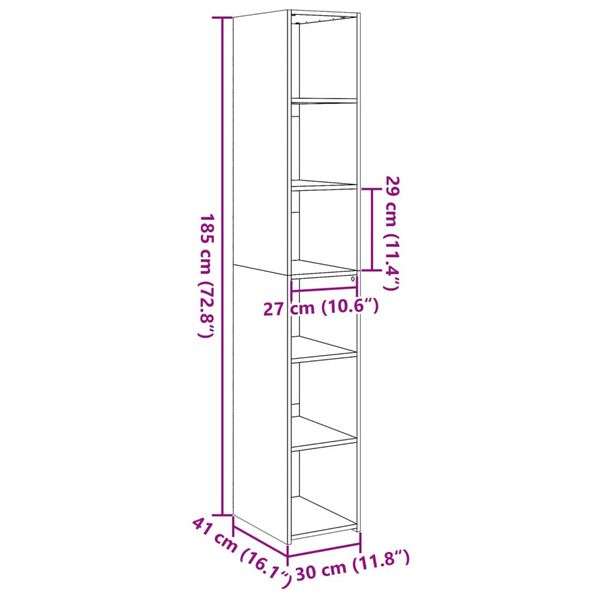 vidaXL Ντουλάπι Λευκό 30x41x185 εκ. από Επεξεργασμένο Ξύλο