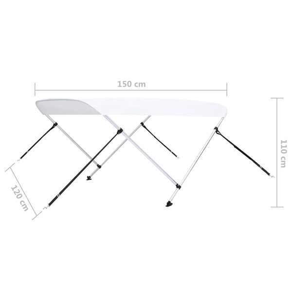vidaXL Τέντα Σκάφους με 2 Αψίδες Λευκή 150x120x110 εκ.
