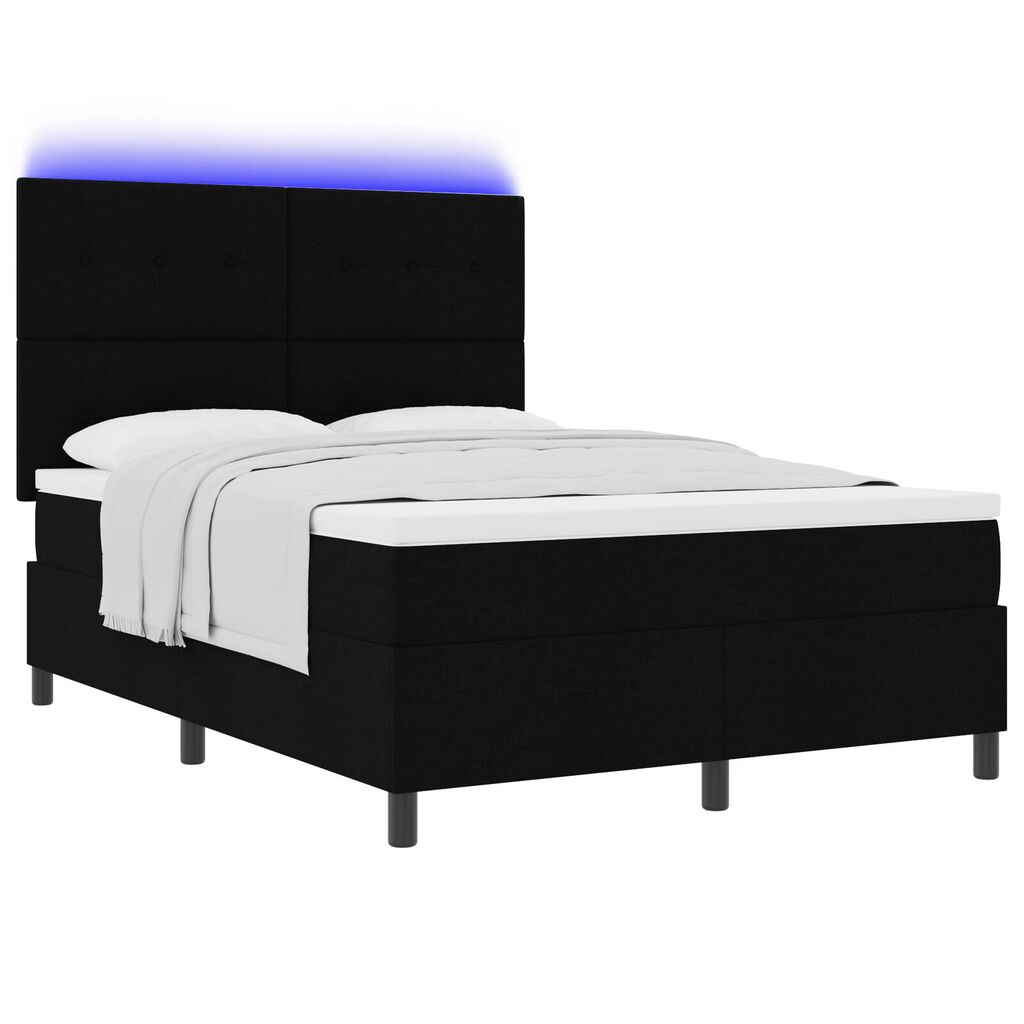 vidaXL Κρεβάτι με Ελατήριο και Στρώμα & LED Μαύρο 160x200 εκ. Ύφασμα