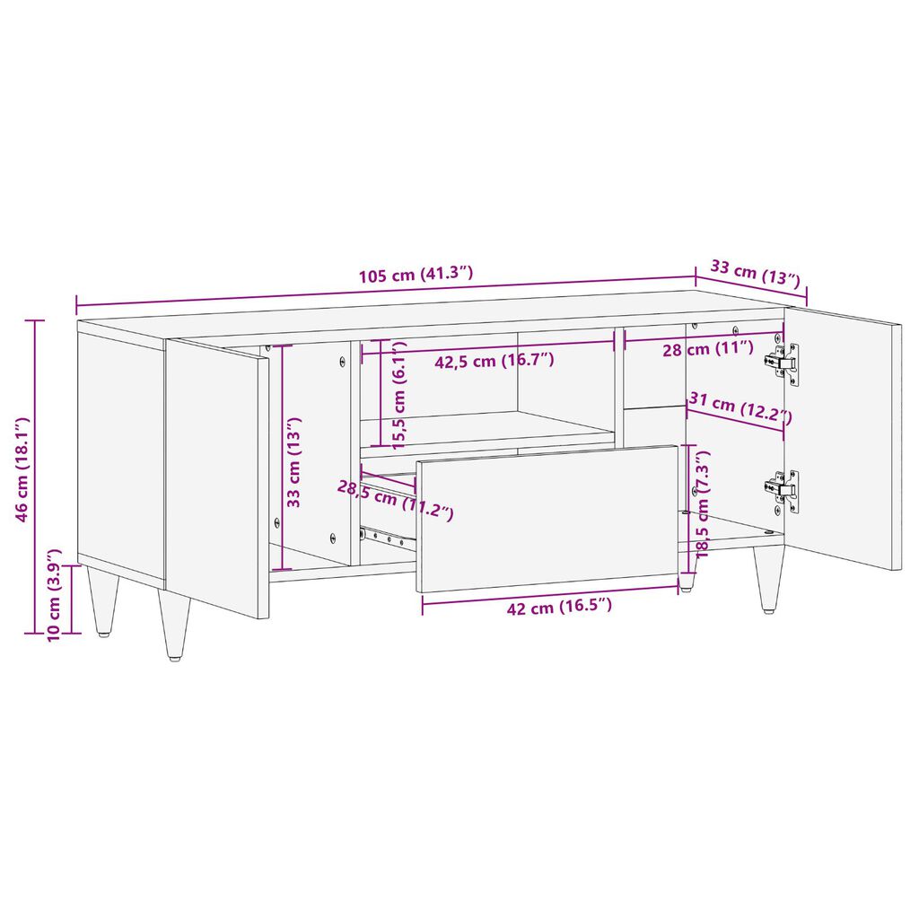 vidaXL Ντουλάπα τηλεόρασης 105x33x46 εκ. Μασίφ ξύλο μάνγκο