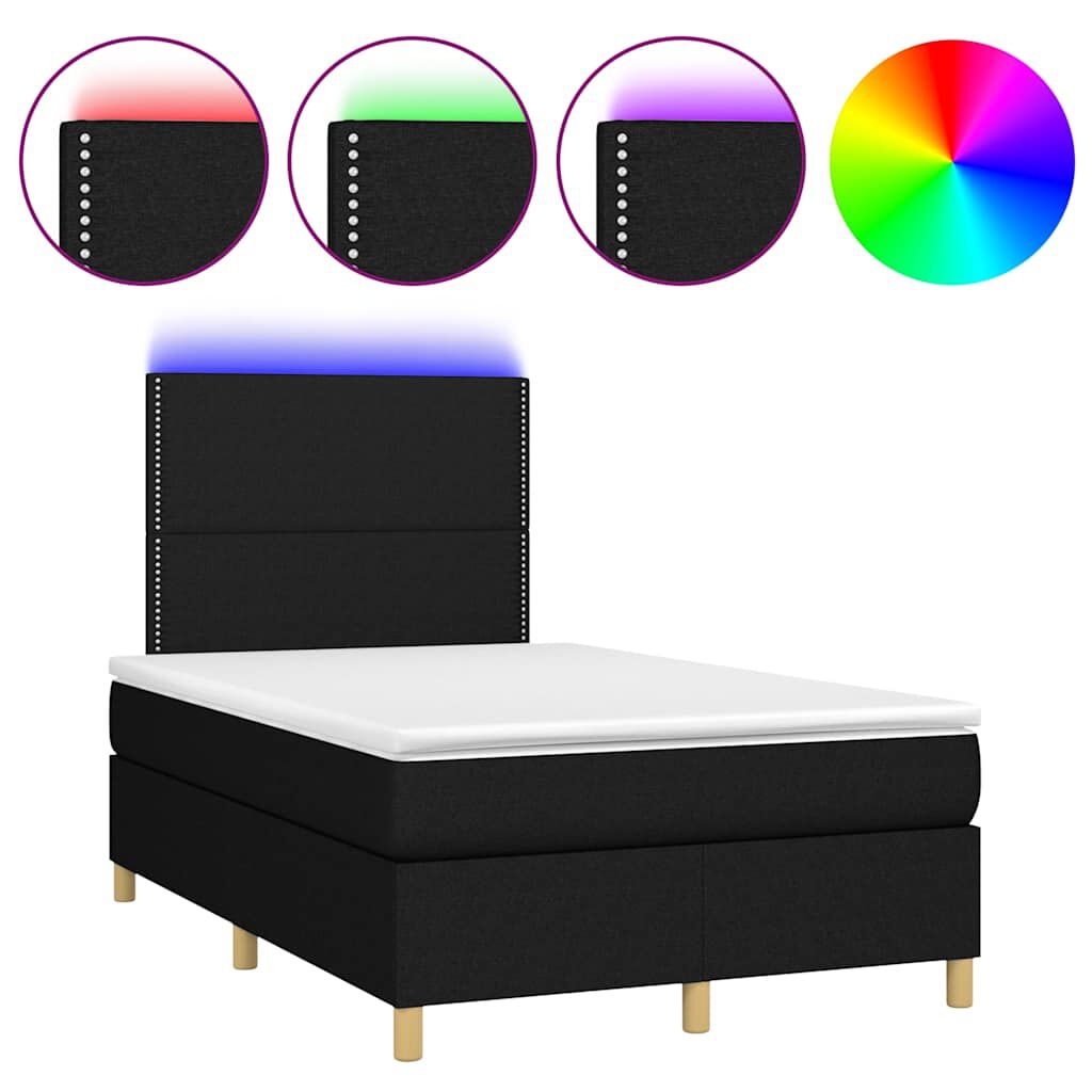 vidaXL Κρεβάτι Boxspring με Στρώμα & LED Μαύρο 120x190 εκ. Υφασμάτινο