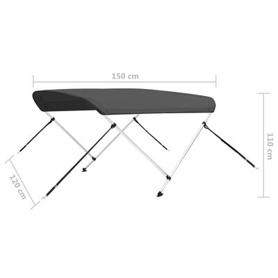 vidaXL Τέντα Σκάφους με 2 Αψίδες Ανθρακί 150x120x110 εκ.