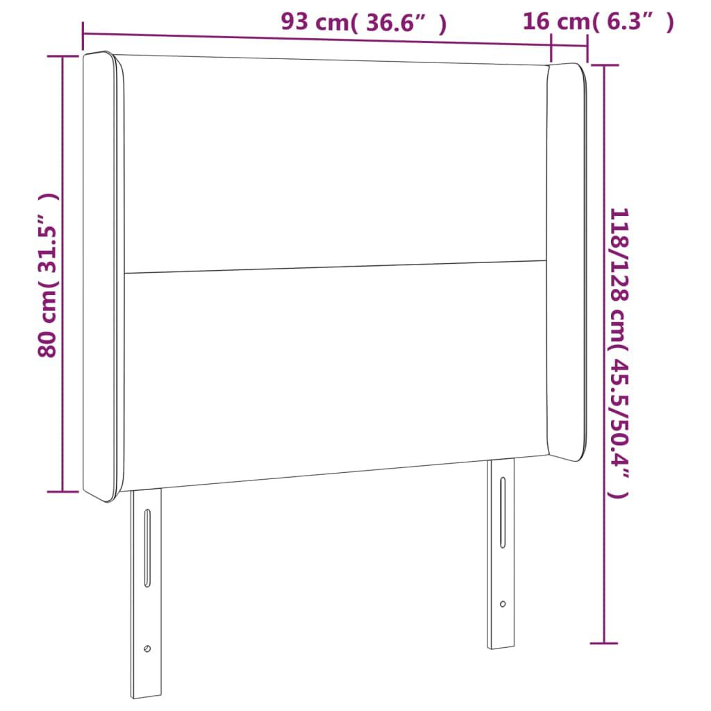 vidaXL Κεφαλάρι με Πτερύγια Σκούρο Γκρι 93x16x118/128εκ.Βελούδινο