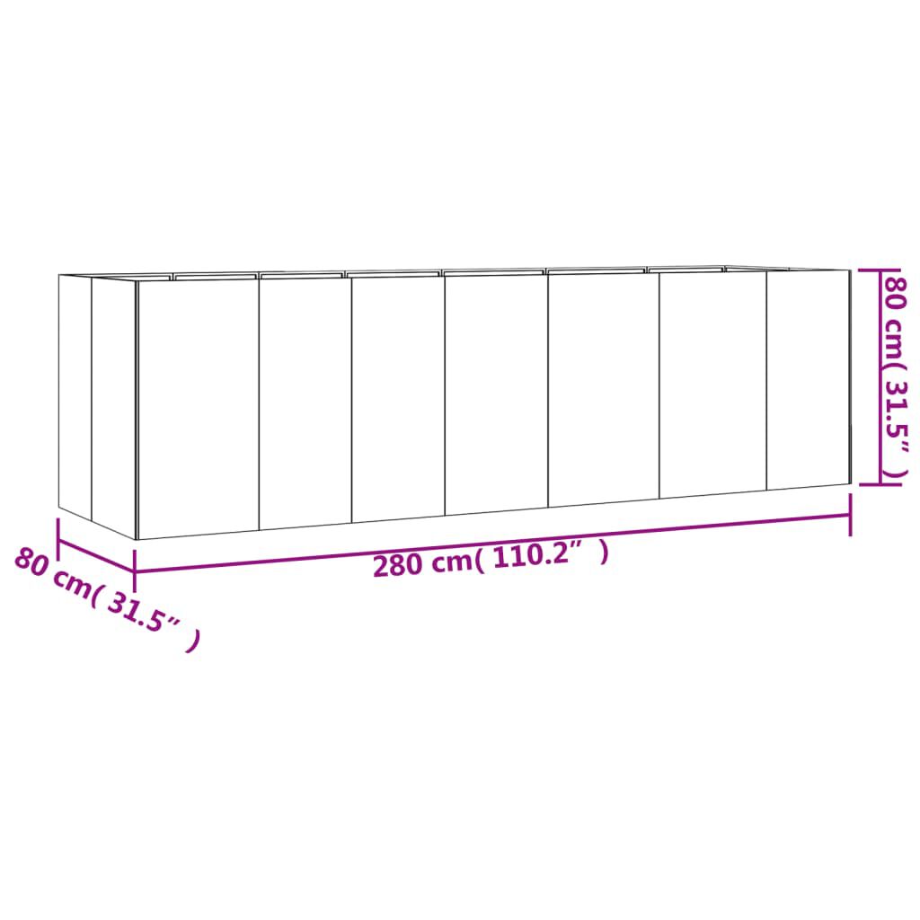 vidaXL Ζαρντινιέρα 280 x 80 x 80 εκ. από Ατσάλι Σκληρυθέν στον Αέρα