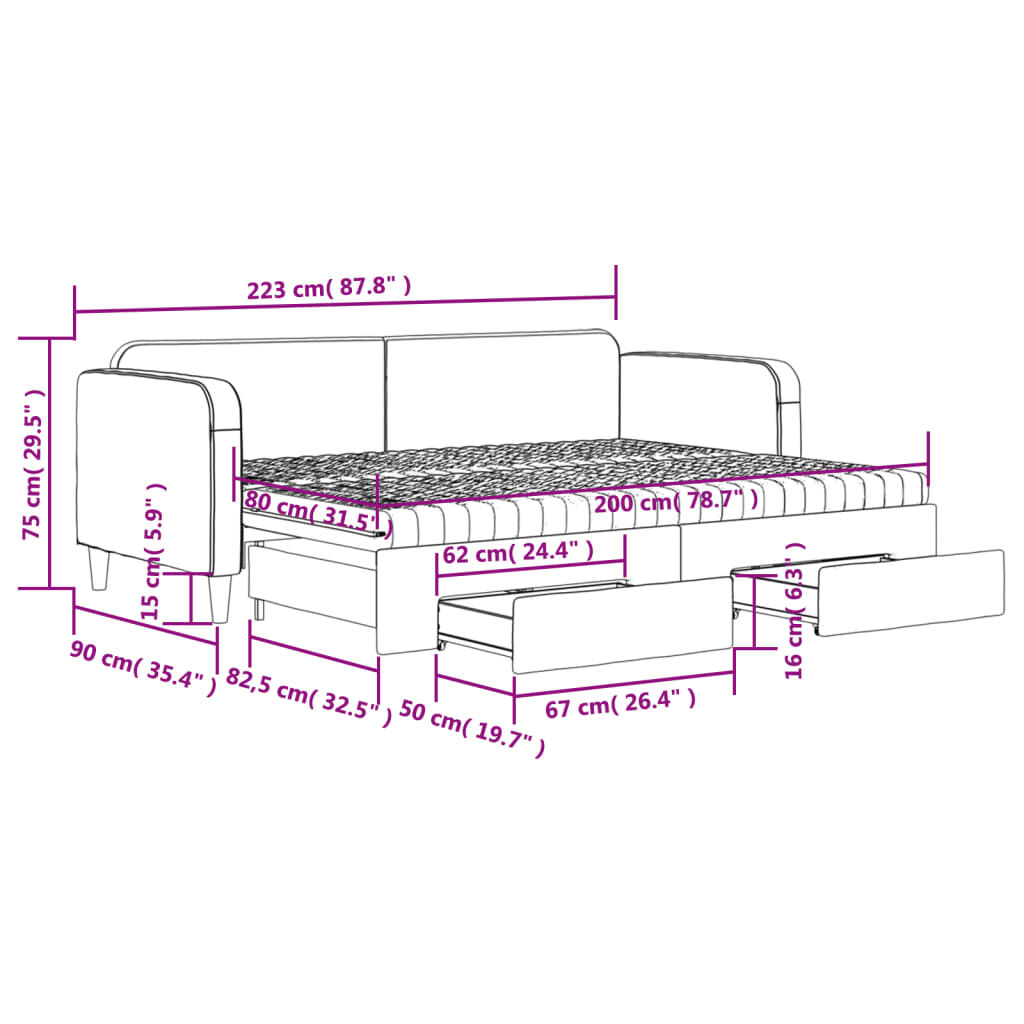 vidaXL Καναπές Κρεβάτι Συρόμενος Taupe 80x200 εκ. Υφασμάτινος Συρτάρια