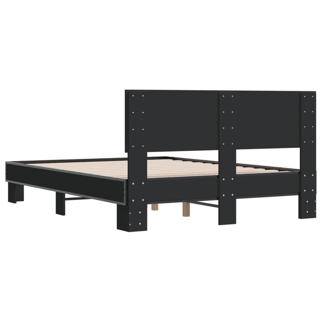 vidaXL Πλαίσιο Κρεβατιού Μαύρο 135x190 εκ. Επεξ. Ξύλο & Μέταλλο