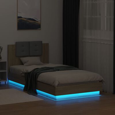 vidaXL Πλαίσιο Κρεβατιού με Κεφαλάρι/LED Sonoma δρυς 75x190 εκ.