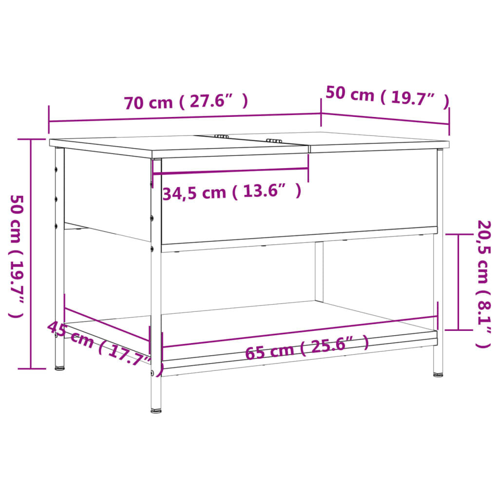 vidaXL Τραπεζάκι Σαλονιού Sonoma Δρυς 70x50x50 εκ. Επ. Ξύλο & Μέταλλο