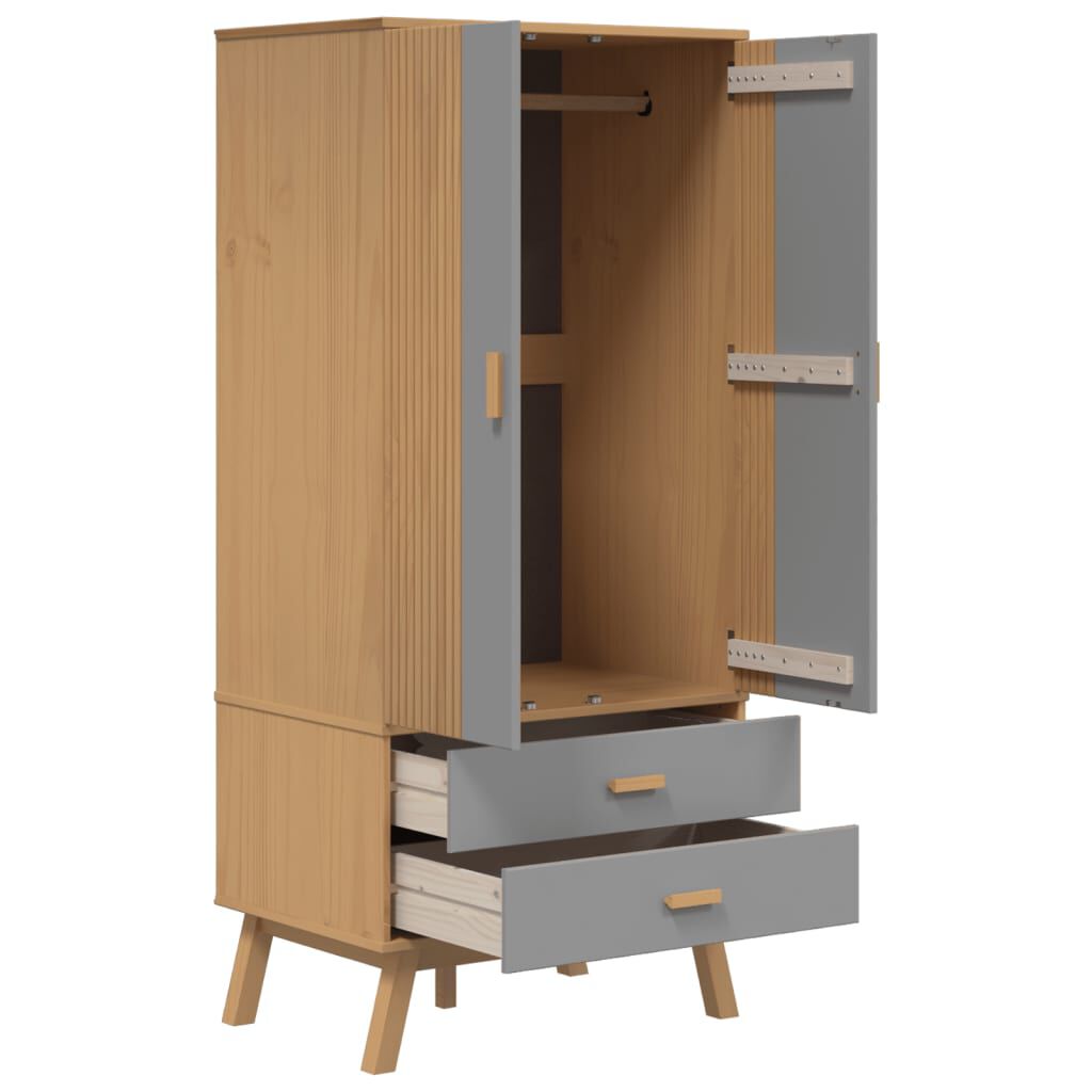 vidaXL Ντουλάπα OLDEN Γκρι & Καφέ 76,5x53x172 εκ. Μασίφ Ξύλο Πεύκου