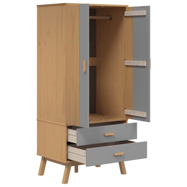vidaXL Ντουλάπα OLDEN Γκρι & Καφέ 76,5x53x172 εκ. Μασίφ Ξύλο Πεύκου