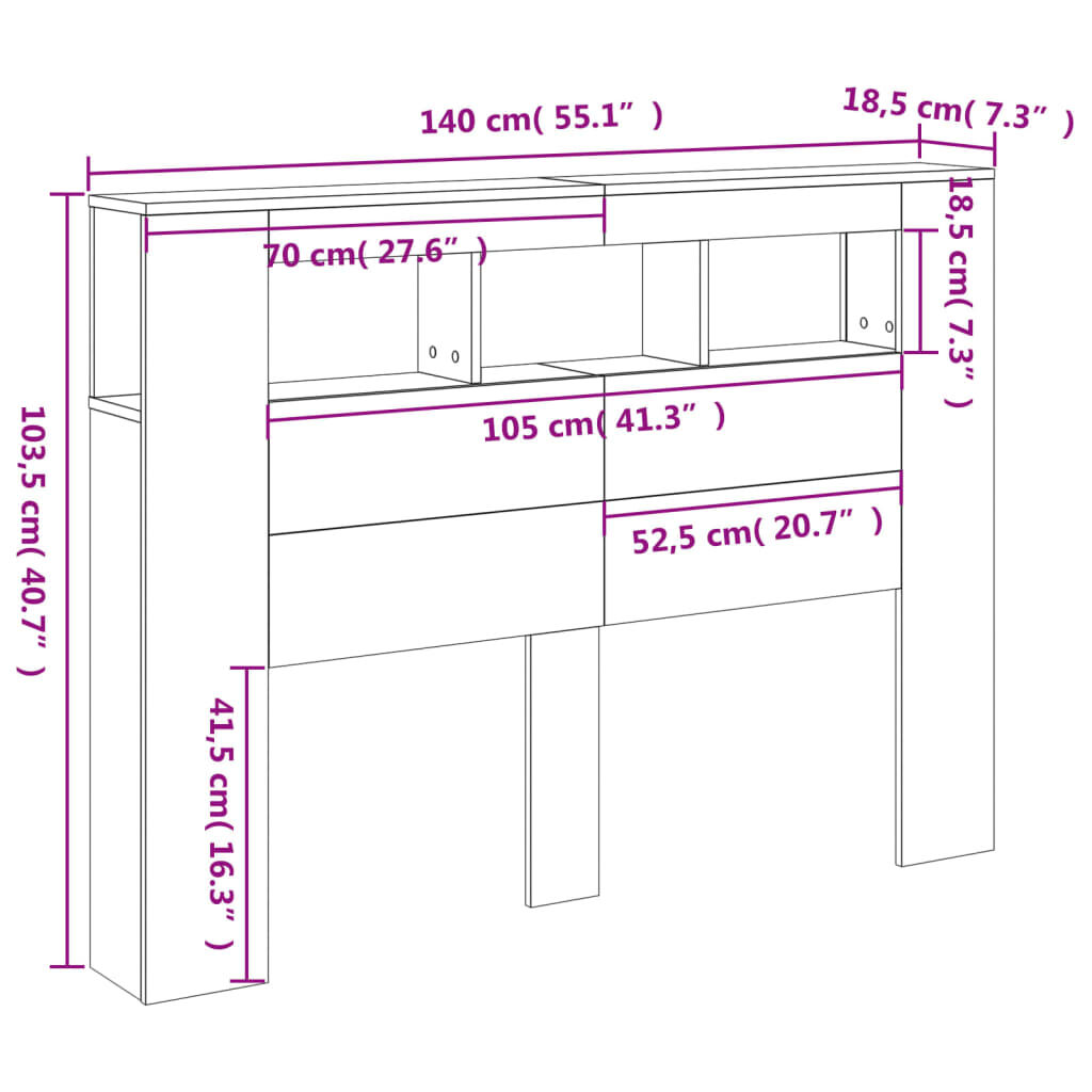 vidaXL Κεφαλάρι Κρεβατιού με LED Γκρι Sonoma 140x18,5x103,5 εκ