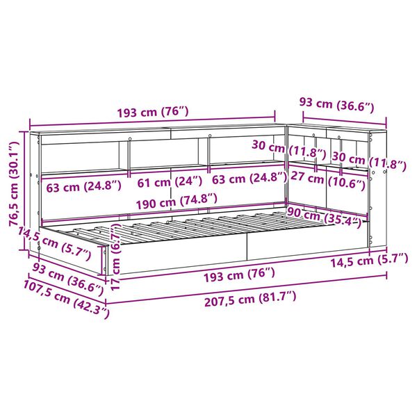 vidaXL Κρεβάτι Βιβλιοθήκης Λευκό 90x190 εκ. με Ξύλο Μηχανικής Κατασκευής
