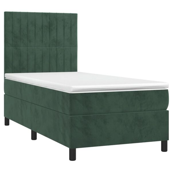 vidaXL Κρεβάτι Boxspring με Στρώμα Σκούρο Πράσινο 80x200 εκ. Βελούδινο