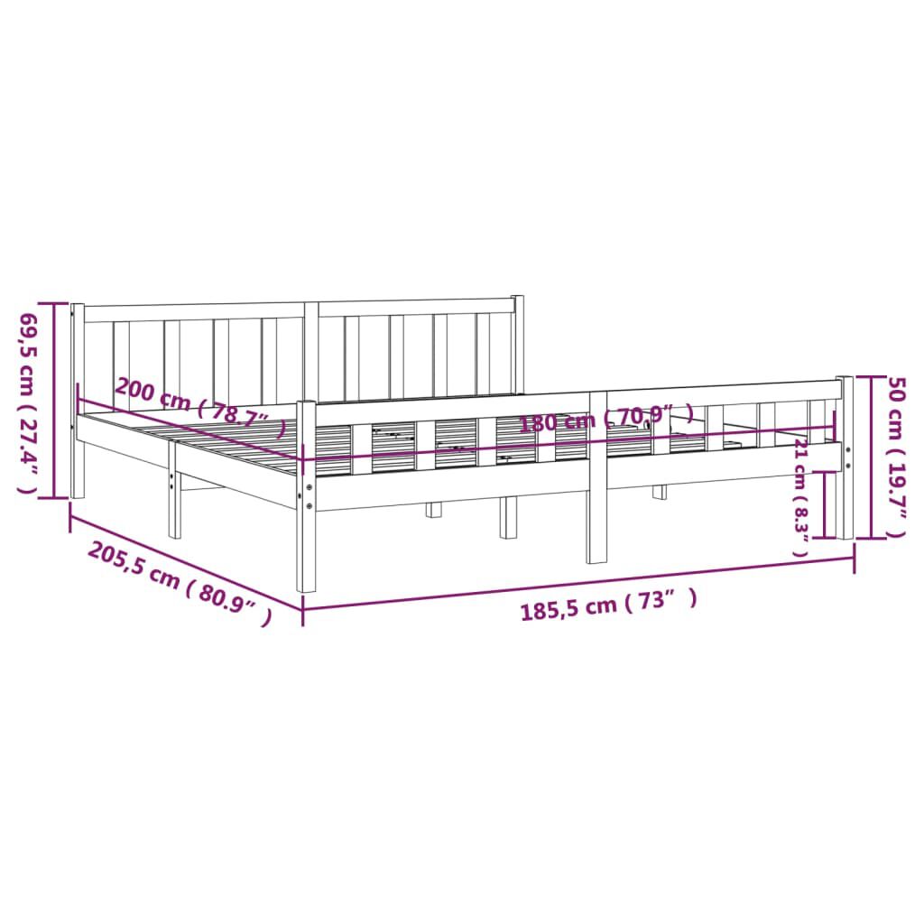 vidaXL Πλαίσιο Κρεβατιού Γκρι 180 x 200 εκ Ξύλο Πεύκου Super King