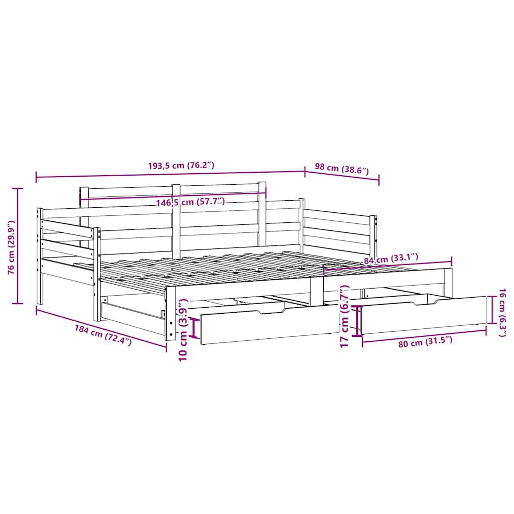 vidaXL Καναπές Κρεβάτι Συρόμενος Χωρίς Στρώμα 90x190 εκ. & Συρτάρια
