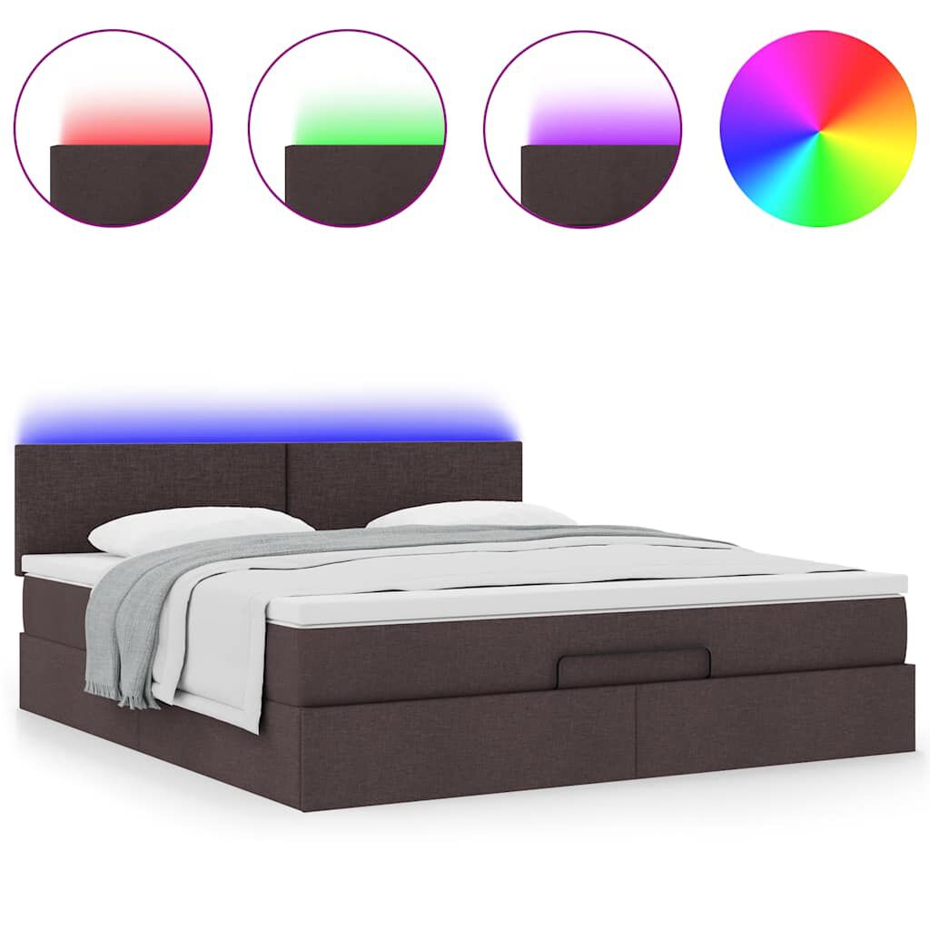vidaXL Οθωμανικό κρεβάτι με στρώμα & LEDs Σκούρο καφέ 160x200cm ύφασμα