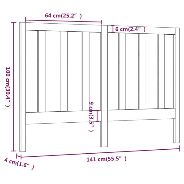 vidaXL Κεφαλάρι Κρεβατιού Γκρι 141 x 4 x 100 εκ. από Μασίφ Ξύλο Πεύκου