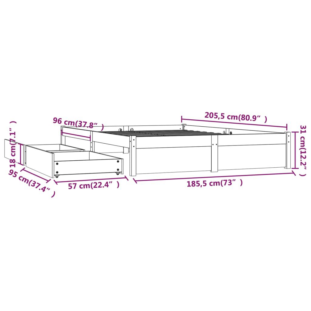 vidaXL Πλαίσιο Κρεβατιού Συρτάρια Λευκό 180 x 200 εκ Super King Size