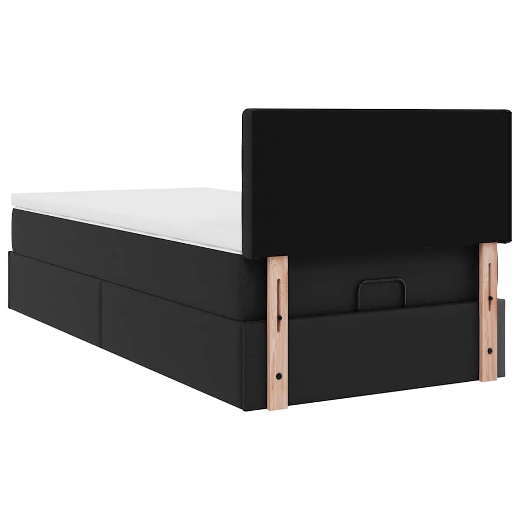vidaXL Οθωμανικό κρεβάτι με στρώμα Μαύρο 90x200cm Faux Leather