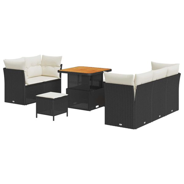 vidaXL Σετ Καναπέ Κήπου Ρυθμιζόμενο ύψος 8 pcs Μαύρο συνθετικό ρατάν
