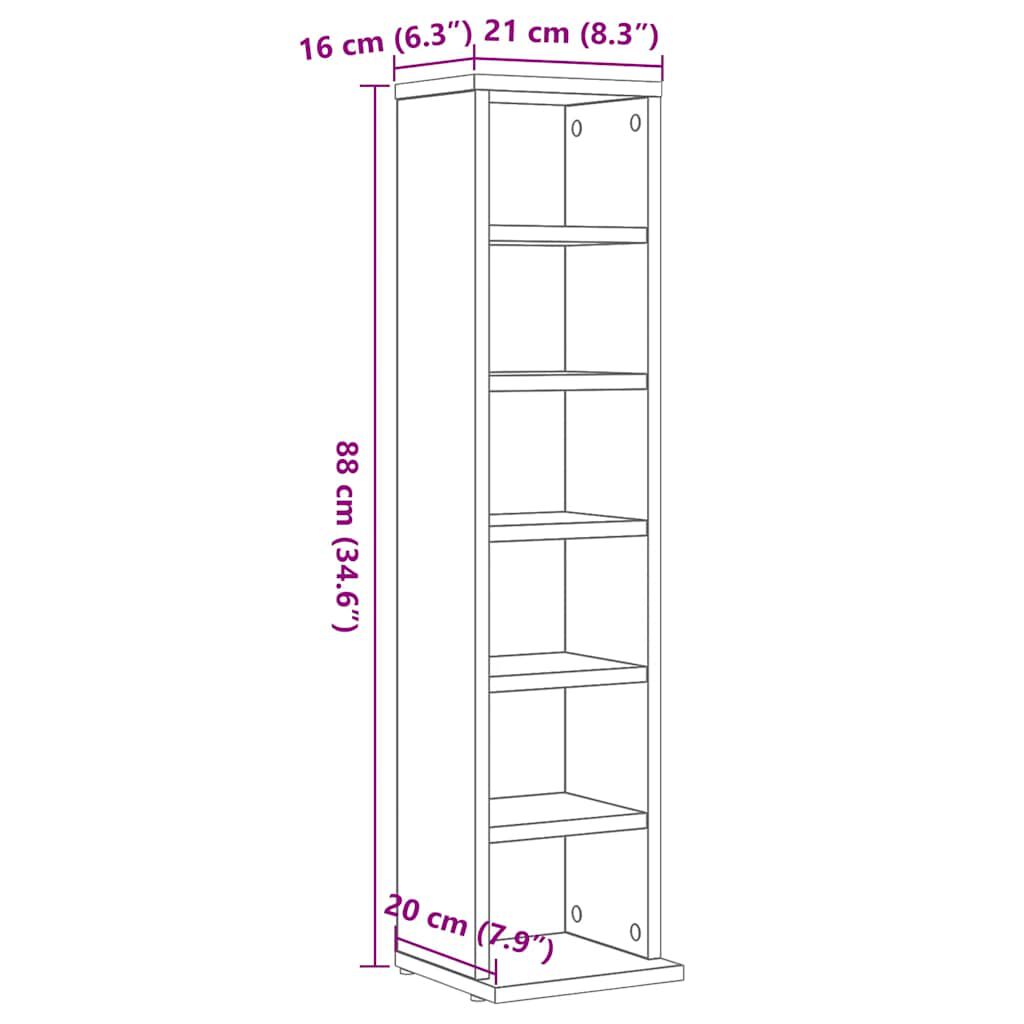 ντουλάπι CD vidaXL Μαύρη δρυς 21x20x88 cm Κατασκευασμένο ξύλο