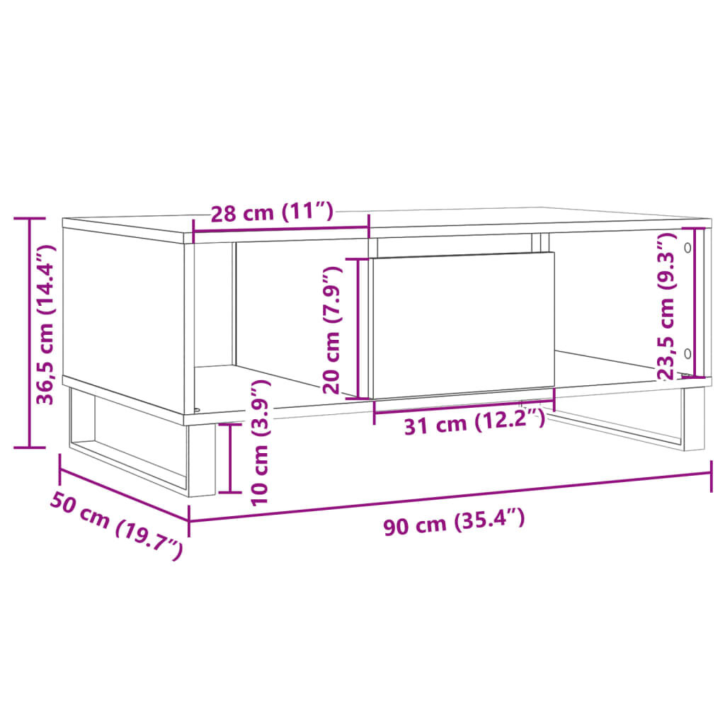 vidaXL Τραπεζάκι Σαλονιού Αρτισιανή Δρυς 90x50x36,5εκ Επεξεργασμ. Ξύλο