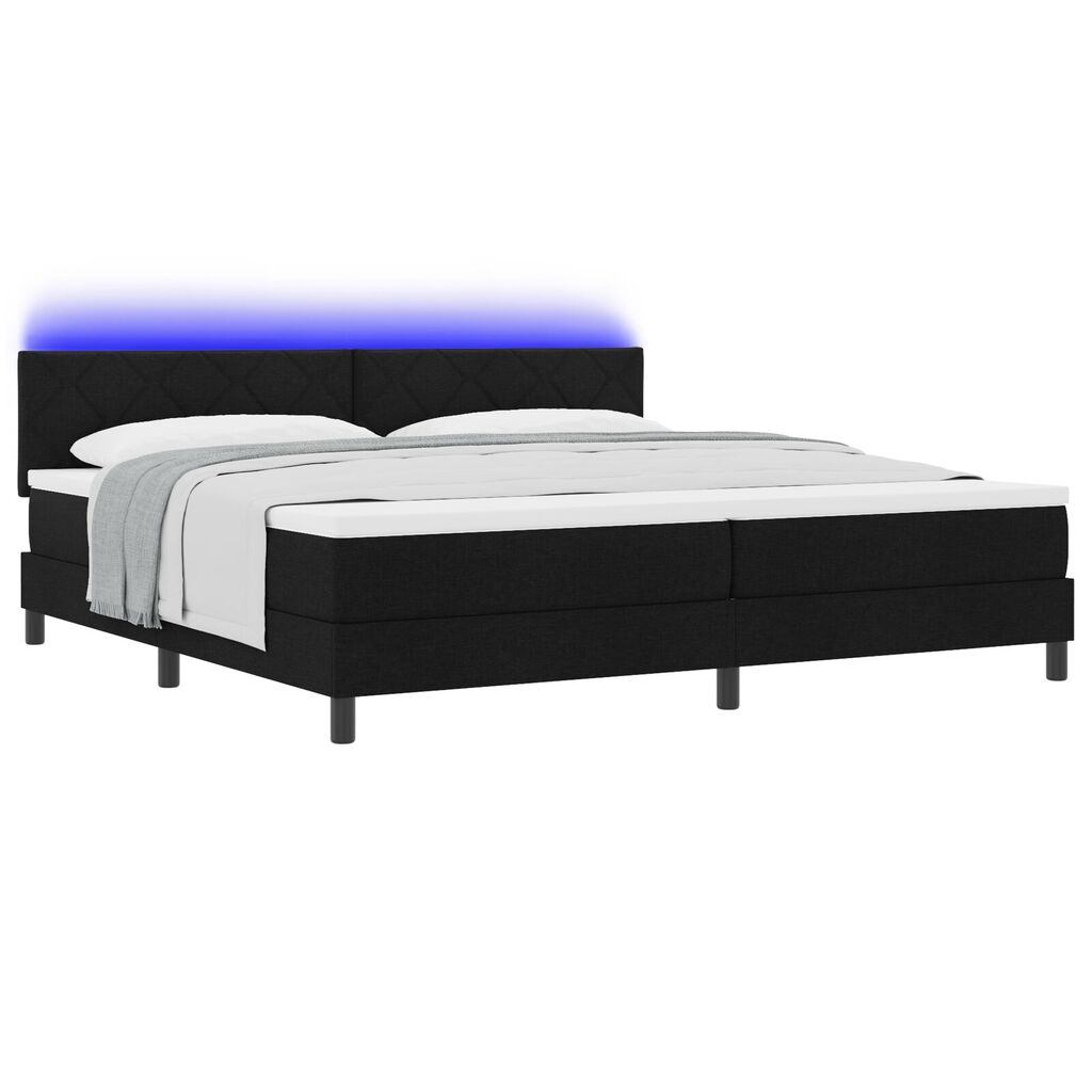 vidaXL Box Spring Κρεβάτι με Στρώμα & LED Μαύρο 200x200 εκ Ύφασμα