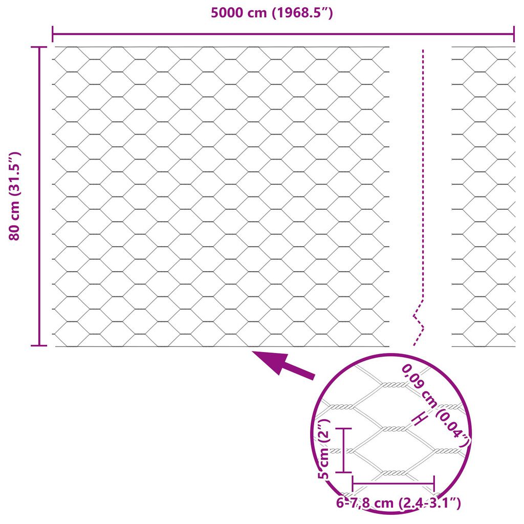 vidaXL Εξάγωνη Περίφραξη Πράσινη 0.8x50 μ Ατσάλι