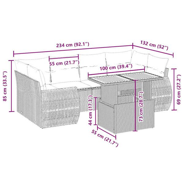 vidaXL Σαλόνι Κήπου Σετ 7 τεμ. Μπεζ Συνθετικό Ρατάν με Μαξιλάρια