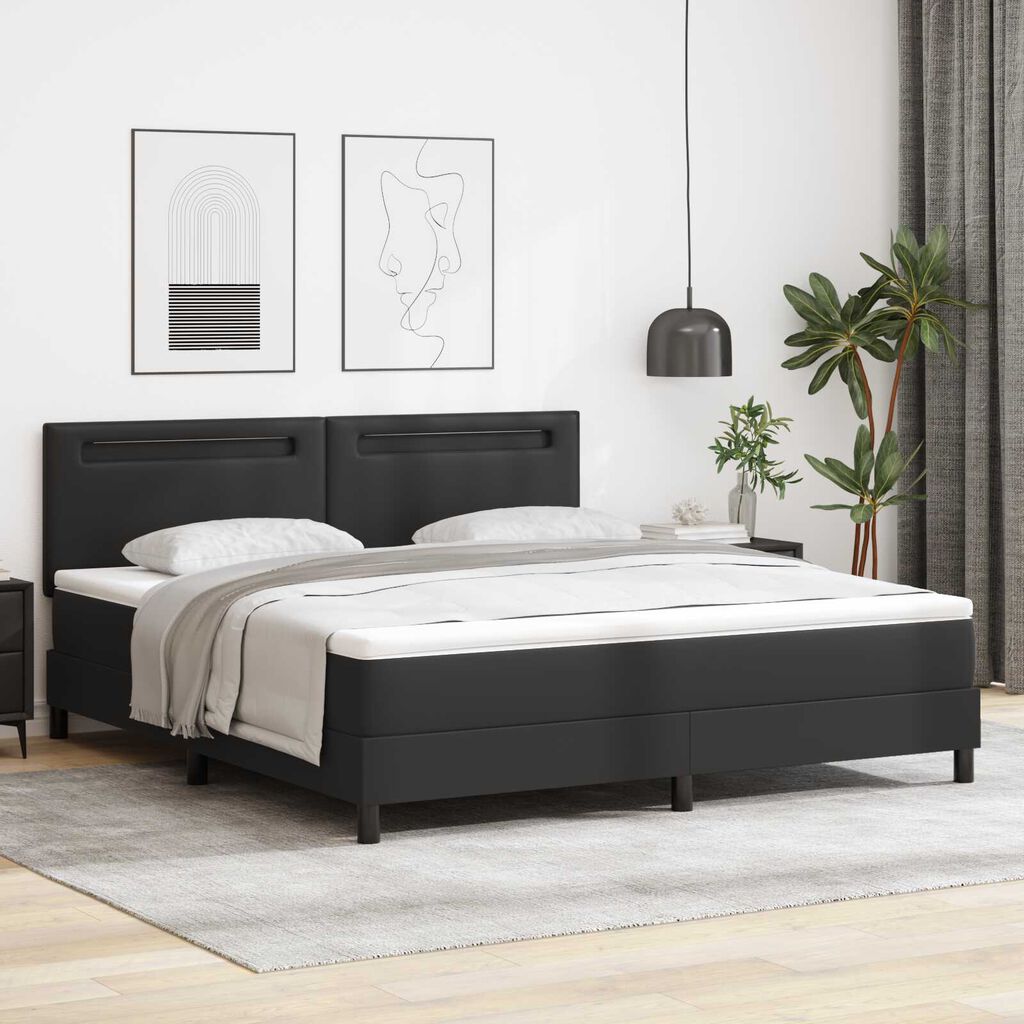 vidaXL Κρεβάτι Box Spring με Στρώμα σε Μαύρο, Σούπερ Κινγκ Μέγεθος, Τεχνητό Δέρμα