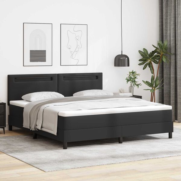 vidaXL Κρεβάτι Box Spring με Στρώμα σε Μαύρο, Σούπερ Κινγκ Μέγεθος, Τεχνητό Δέρμα
