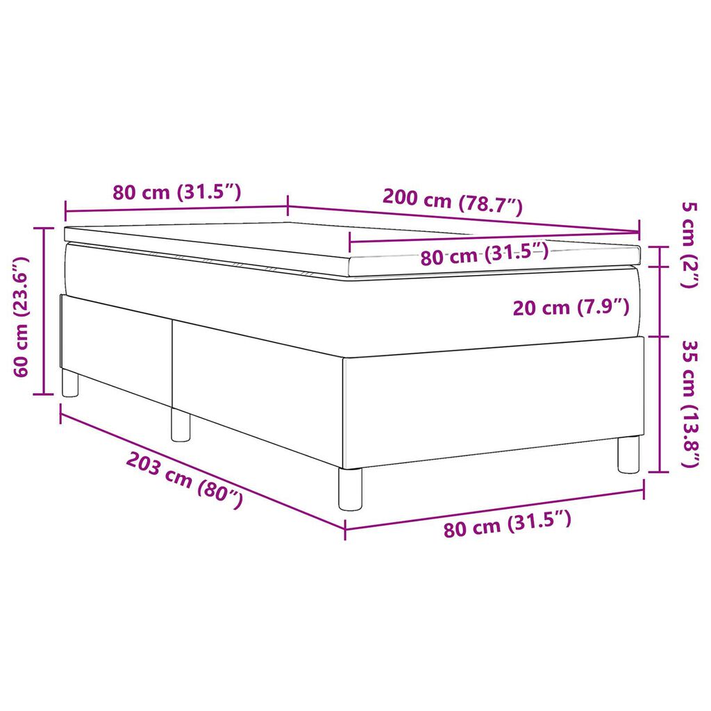 vidaXL Κρεβάτι με ελατήριο και στρώμα σε κρεμ, 80 x 200 εκ, από ύφασμα κορντούρας.