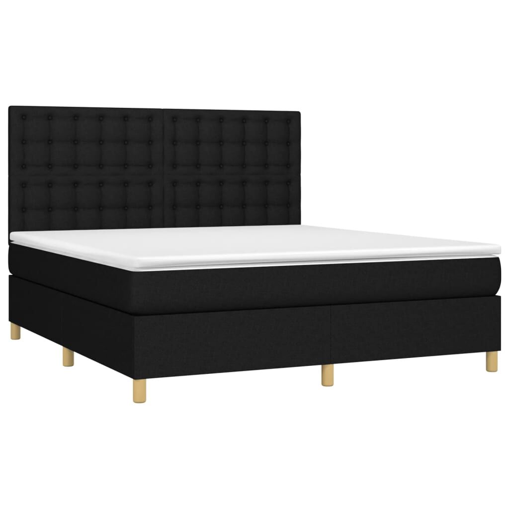 vidaXL Κρεβάτι Boxspring με Στρώμα & LED Μαύρο 180x200 εκ. Υφασμάτινο