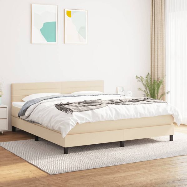vidaXL &Kappa;&rho;&epsilon;&beta;ά&tau;&iota; Boxspring &mu;&epsilon; &Sigma;&tau;&rho;ώ&mu;&alpha; &Kappa;&rho;&epsilon;&mu; 160x200 &epsilon;&kappa;. &Upsilon;&phi;&alpha;&sigma;&mu;ά&tau;&iota;&nu;&omicron;
