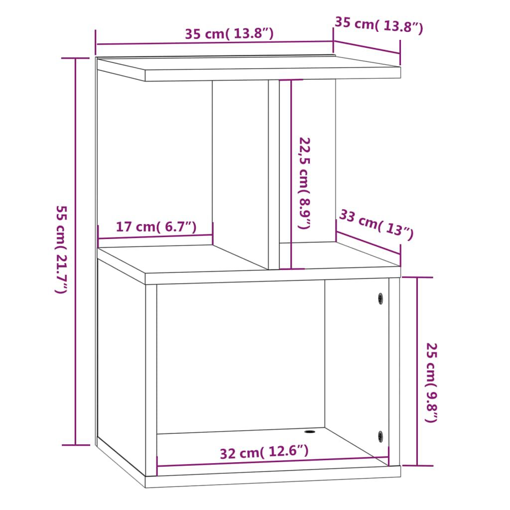 vidaXL Κομοδίνο Καπνιστή Δρυς 35 x 35 x 55 εκ. από Επεξεργασμένο Ξύλο