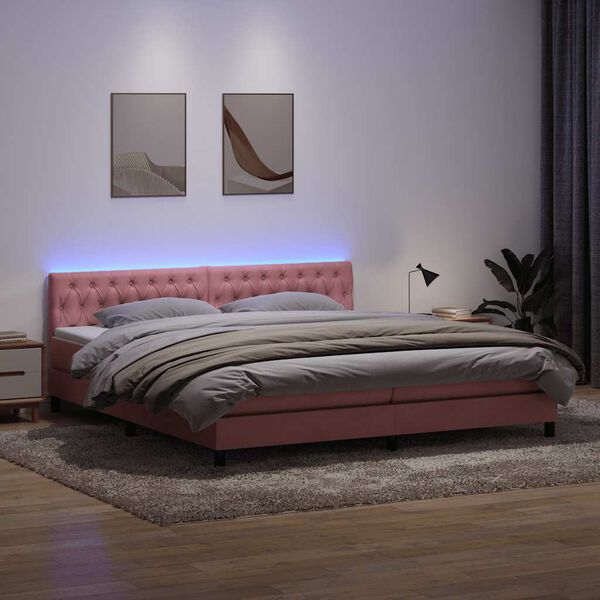 vidaXL &Kappa;&rho;&epsilon;&beta;ά&tau;&iota; Boxspring &mu;&epsilon; &Sigma;&tau;&rho;ώ&mu;&alpha; & LED &Rho;&omicron;&zeta; 180x210 &epsilon;&kappa;. &Beta;&epsilon;&lambda;&omicron;ύ&delta;&iota;&nu;&omicron;